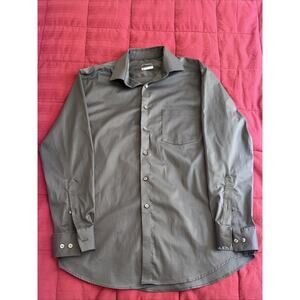 Van Heusen Button Up Shirt Men's Medium Gray Solid Color Cotton Blend Non-Iron